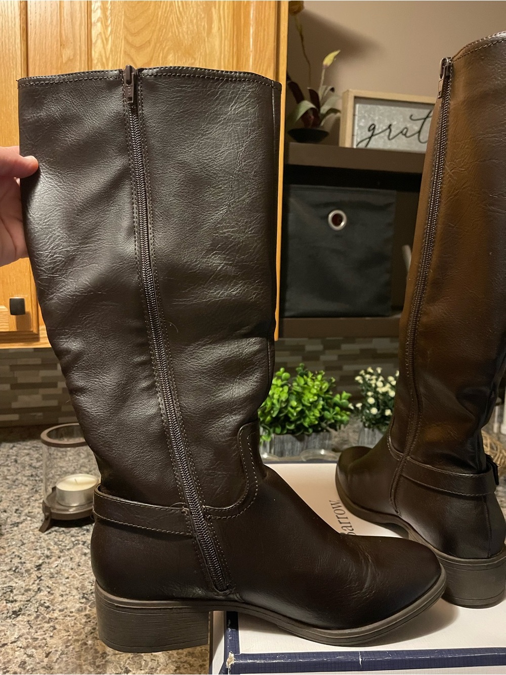 croft & barrow Dark Brown Tall Riding Boots with Side Buckle - Women Wide Calf - Picture 2 of 6